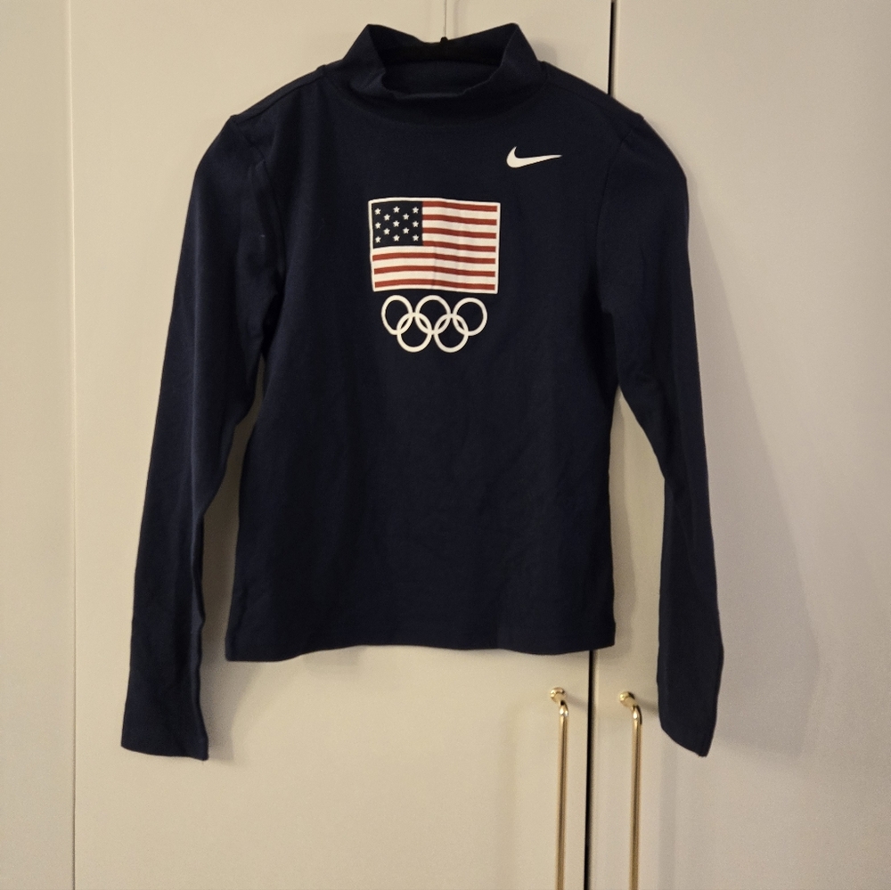 Nike Navy USA Olympics Mock Neck Long Sleeve Shirt